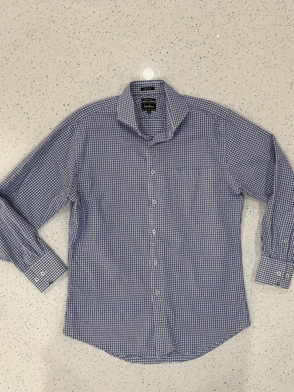 Neiman Marcus Blue and White Check Dress Shirt